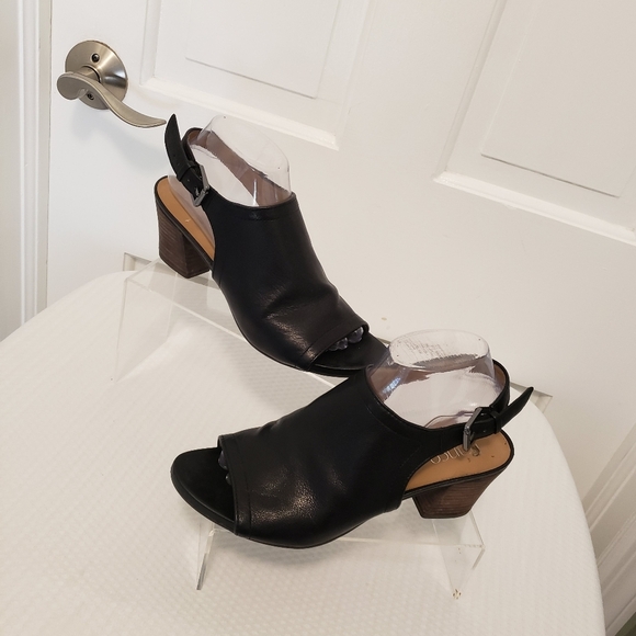Franco Sarto "Mandi" Black Leather Peep Toe Heels Size 9, Stylish, Business Cas. - Picture 1 of 14